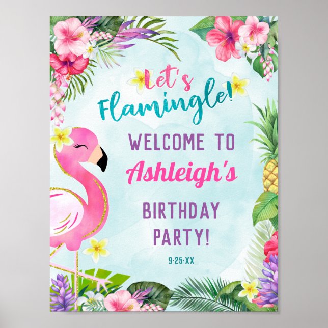 Summer Flamingo Birthday Party Welcome Sign 8x10 (Front)