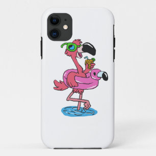 Summer Flamingo cartoon   choose background colour iPhone 11 Case