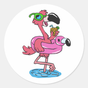 Summer Flamingo cartoon   choose background colour Classic Round Sticker