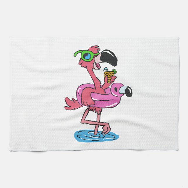 Summer Flamingo cartoon | choose background colour Kitchen Towel (Horizontal)