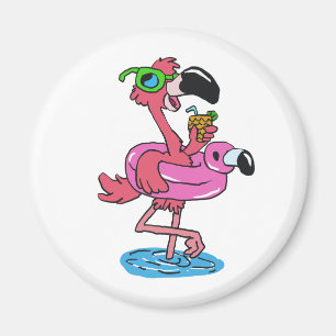 Summer Flamingo cartoon   choose background colour Magnet