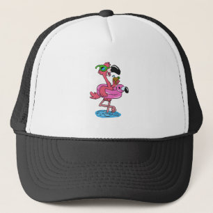 Summer Flamingo cartoon choose background colour Trucker Hat