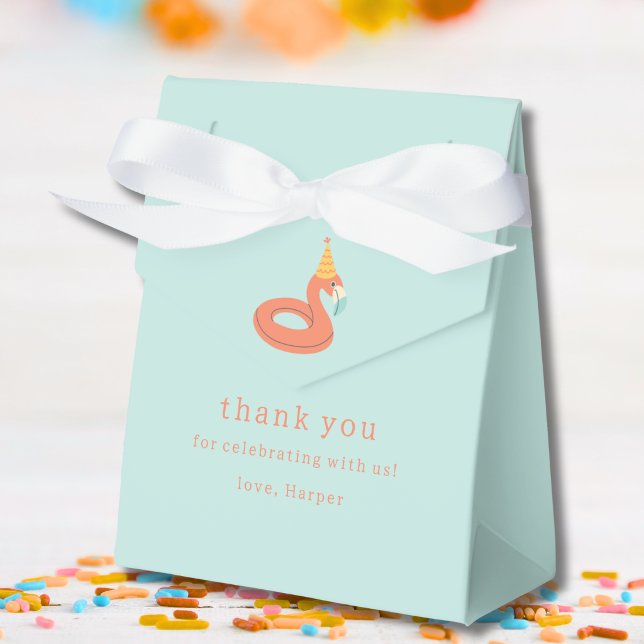 summer flamingo float kids birthday pool party fav favor box (flamingo birthday pool party thank you for celebrating with us party favor gift box modern)