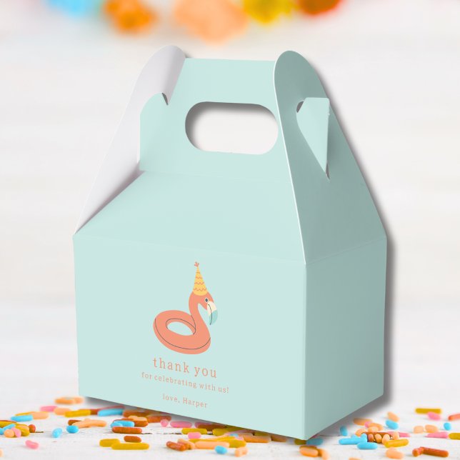 summer flamingo float kids birthday pool party favor box (flamingo birthday pool party thank you for celebrating party favor gift box modern aesthetic )