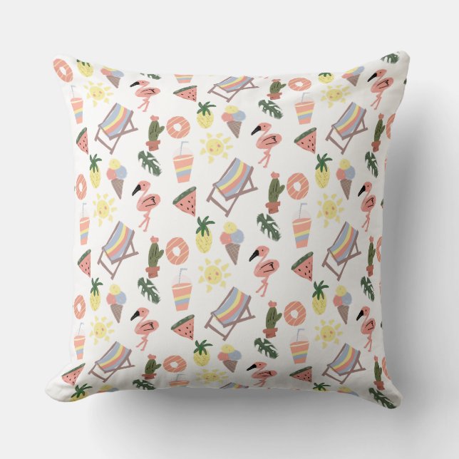 Summer Flamingo Hand Drawn Doodles Throw Pillow (Front)