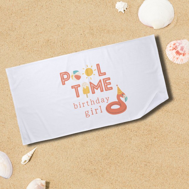 summer flamingo popsicle kids birthday pool party beach towel (pool time flamingo birthday pool party birthday boy girl pool beach towel )