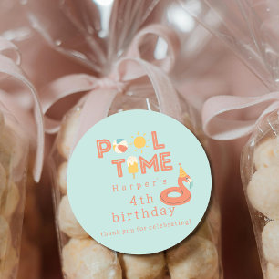 summer flamingo popsicle kids birthday pool party classic round sticker