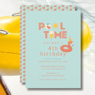 summer flamingo popsicle kids birthday pool party invitation