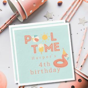 summer flamingo popsicle kids birthday pool party napkin