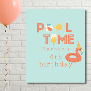 summer flamingo popsicle kids birthday pool party poster