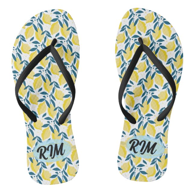 Summer Flip Flops - Lemon Pattern Initial Yellow  (Footbed)