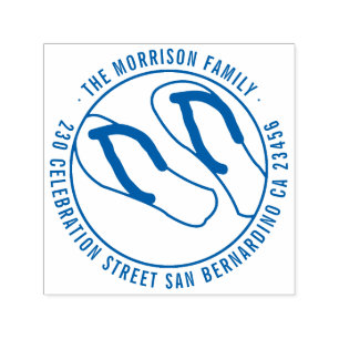 Summer Flip Flops Round Family Name Return Address Self-inking Stamp