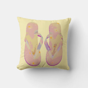Summer Flip Flops (yellow/bright purple) Throw Pillow