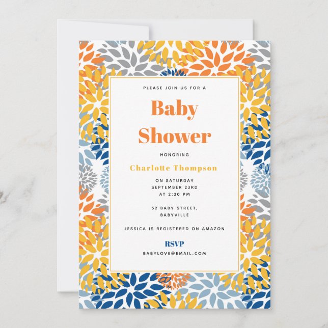 Summer Floral Abstract Bright Colours Baby Shower Invitation (Front)