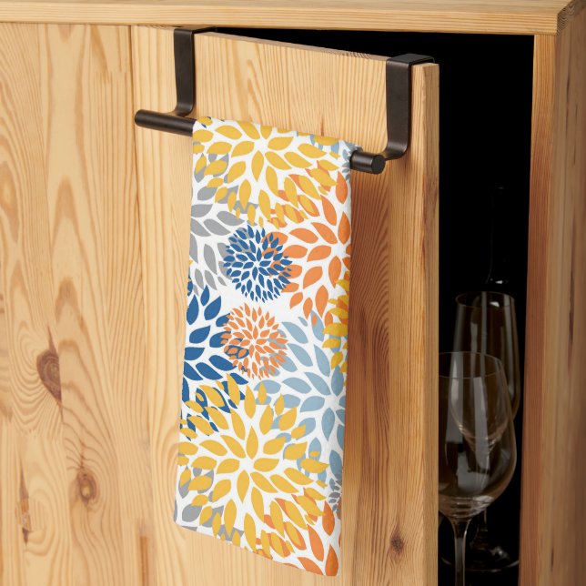Summer Floral Abstract Bright Colours Kitchen Towel (Thirds Fold)