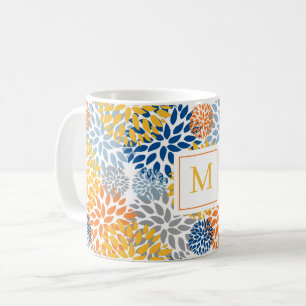 Summer Floral Abstract Bright Colours Monogrammed Coffee Mug