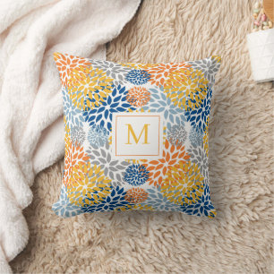 Summer Floral Abstract Bright Colours Monogrammed Throw Pillow