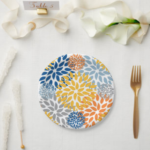 Summer Floral Abstract Bright Colours Pattern Paper Plate