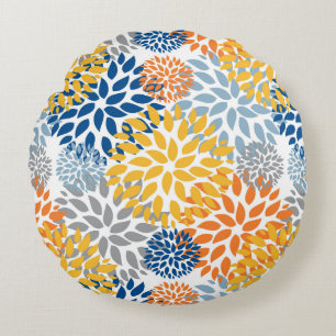 Summer Floral Abstract Bright Colours Pattern Round Pillow