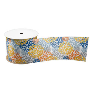 Summer Floral Abstract Bright Colours Pattern Satin Ribbon