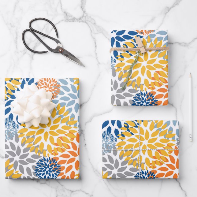 Summer Floral Abstract Bright Colours Pattern Wrapping Paper Sheet (Front)