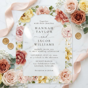 Summer Floral Blush Pink and Yellow Wedding Acrylic Invitations