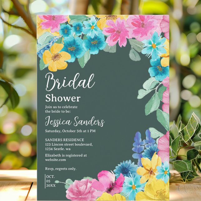 Summer floral Bridal Shower with Photo Green Invitation (Creator Uploaded)