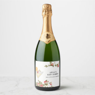Summer Floral Brunch Bubbly Champagne Baby Shower Sparkling Wine Label