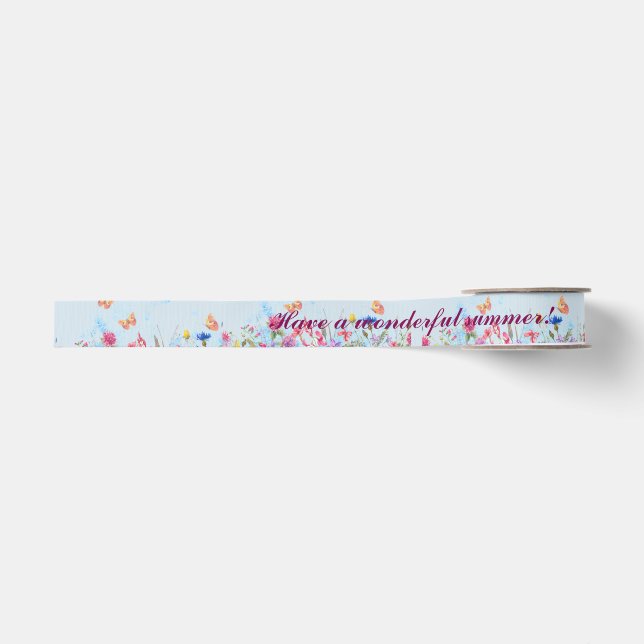 Summer Floral Butterfly Ribbon Grosgrain Ribbon (Front)