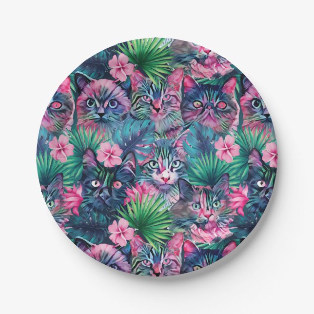 Summer floral cats paper plate (Front)