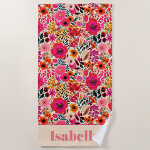 Summer Floral Colourful Pink Personalized Beach Towel