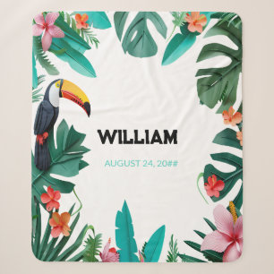 Summer Floral Custom Name Nursery Sherpa Blanket