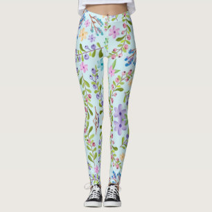 Summer floral design with smoothing green leaves leggings