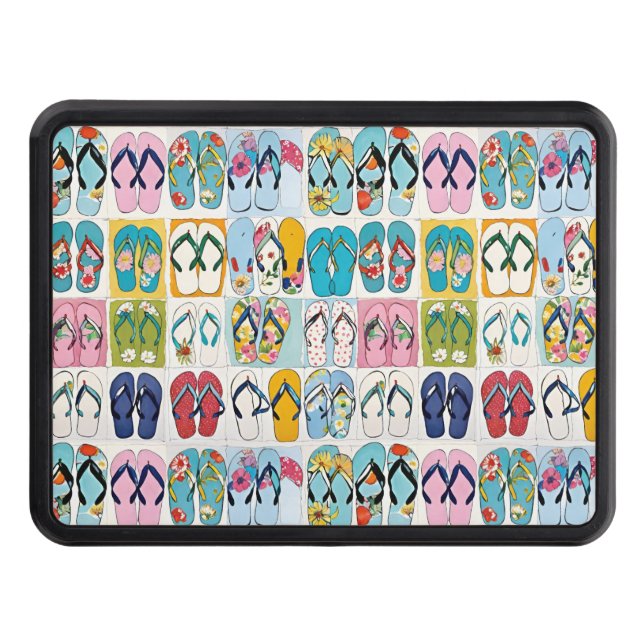 Summer Floral Flip Flops Colourful Trailer Hitch Cover (Front)