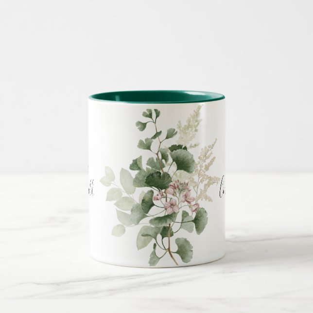  Summer Floral Foliage Mrs Newlywed Bride     Two-Tone Coffee Mug (Center)