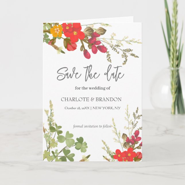 Summer Floral Garden Wildflowers Wedding  Announcement (Front)