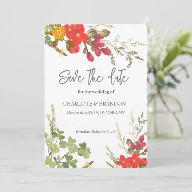 Summer Floral Garden Wildflowers Wedding  Save The Date (Standing Front)