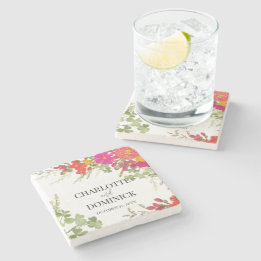 Summer Floral Garden Wildflowers Wedding Stone Coaster