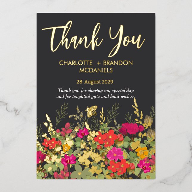 Summer Floral Garden Wildflowers Wedding Thank You (Front)