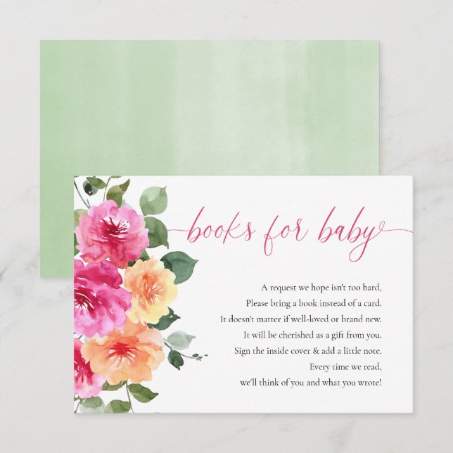 Summer floral hot pink orange Books for Baby Enclosure Card (Front/Back)