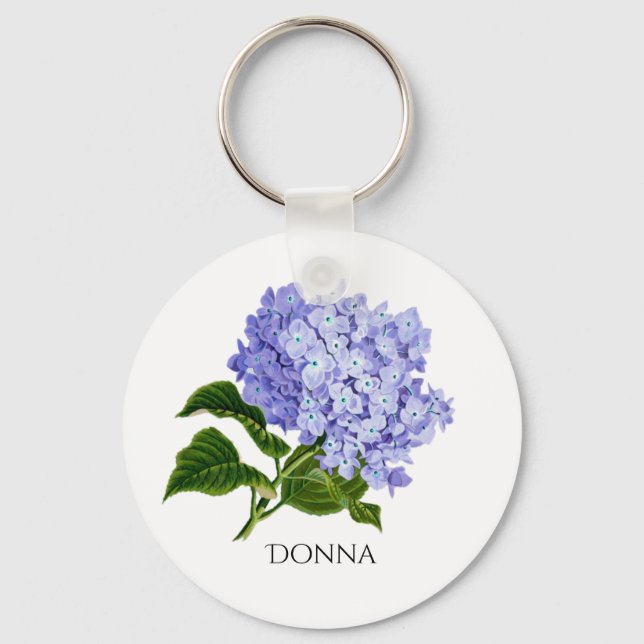 Summer Floral Hydrangea Personalized Key Chain (Front)