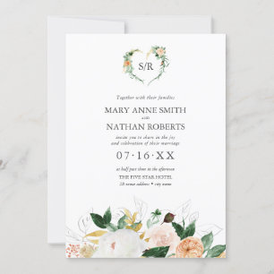 Summer Floral Orange Botanical Monogram Wedding Invitation