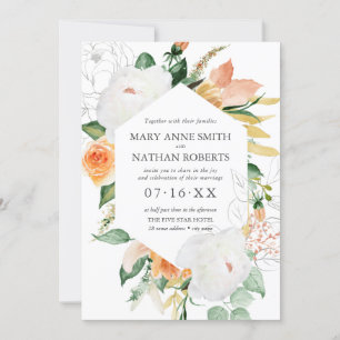Summer Floral Orange Geometric Botanical Wedding  Invitation