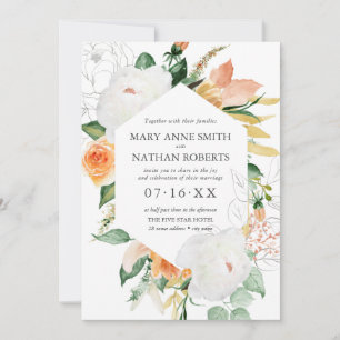 Summer Floral Orange Geometric Botanical Wedding Invitation