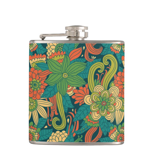 Summer floral pattern hip flask (Front)