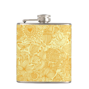 Summer floral pattern in warm colours hip flask