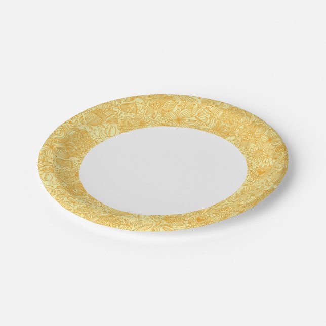 Summer floral pattern in warm colours paper plate (Angled)