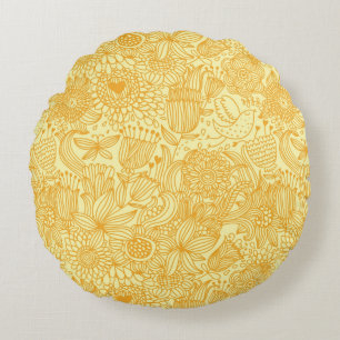 Summer floral pattern in warm colours round pillow