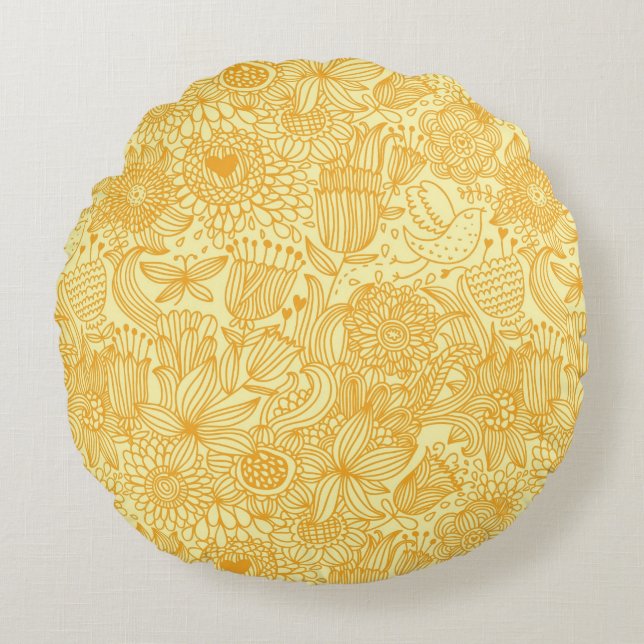 Summer floral pattern in warm colours round pillow (Front)