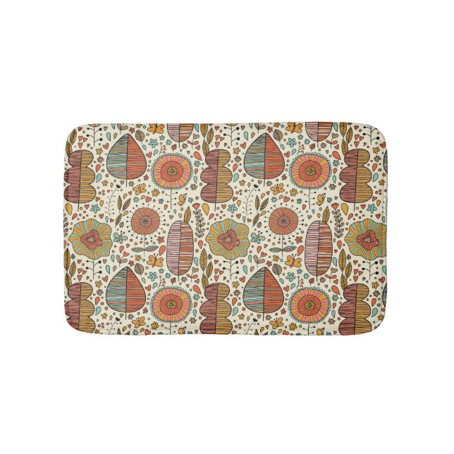 Summer floral pattern made of leaves bath mat (Front)